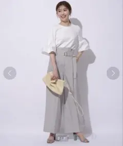 アプワイザーリッシェ　パールネックベルスリーブカットソー　ブラウス　ホワイト