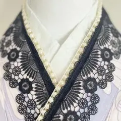 成人式振袖　パール黒重ね襟レース半衿フリル伊達襟卒業式袴　浴衣着物　帯飾り 七五