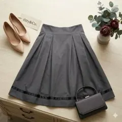 【美品】titty&Co. Aラインスカート グレー M リボン 上品 清楚