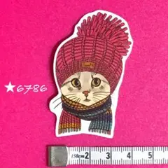 ★6786【新品】ステッカー ねこ 猫 ネコ CAT マフラー ニット帽 シール