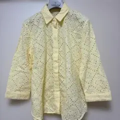ZARA アイレットレース 七分袖シャツ イエロー