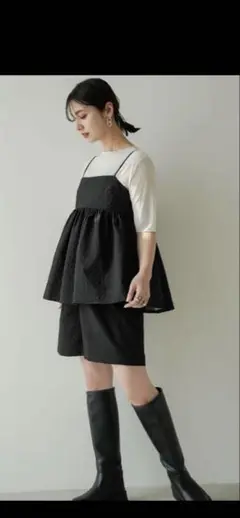 レディース/FREESIZE/ふくれジャガードペプラムキャミソールブラック