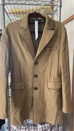 ブラウン チェスターコート チェック裏地