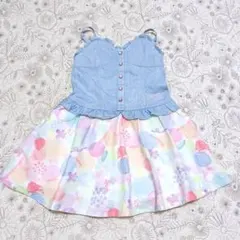 110cm メゾピアノ ノースリーブ ワンピース デニム パステルカラー