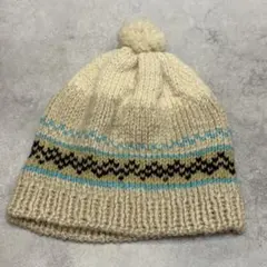 キッズ ニット帽 ポンポン付き クリーム色