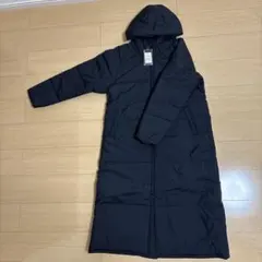 フード付き黒ロングダウンジャケット