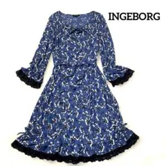インゲボルグ　リボン柄　レース袖　長袖ワンピース