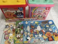 アンパンマンとドキンちゃん　ブロックバケツ　パズルセット　おまけ付き