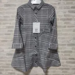 BeBe 黒青チェック柄 ワンピース 110cm　リボン付き　新品タグ付き