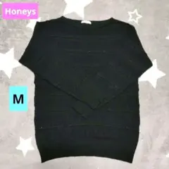 Honeys ハニーズ GLACIER 黒 ボーダー 長袖 ニット M ブラックのサムネイル