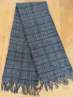 チェック柄 大判マフラー ストール グレー系 フリンジ付き