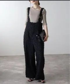 Bonjour sagan ドットジャガードハイウエストサロペット