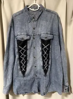 【最終値下げ】デニムシャツ レースアップデザイン 古着
