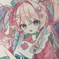 アナログイラスト 色紙 オリジナルイラスト オリジナルキャラクター