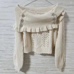 LIZLISA オフショルニット 短丈 ビジュー