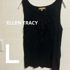 ELLEN TRACY ブラックタンクトップ【 L】胸元フリル