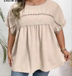 SHEIN CURVE スイスドット コントラストレース 半袖のサムネイル