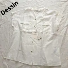 未使用　Dessin 半袖シャツ ノーカラー　ホワイト　Mサイズ　麻のサムネイル