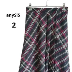 美品 anySiS エニィスィス チェックフレアスカート 2 ひざ丈 オンワードのサムネイル