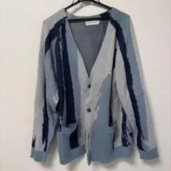 青と灰色のストライプカーディガン