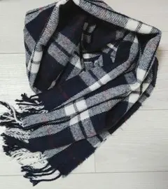 ２／末出品終了‼️◎大判チェック柄フリンジマフラー