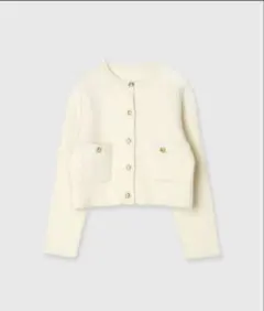 アニュアンス ラクーンブレンドノーカラーニットジャケット アイボリー