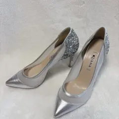 【美品】ダイアナ パンプス 23cm シルバー グリッター 結婚式 パーティー