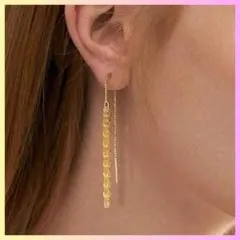 スレッド チェーン ピアス ゴールド ロングピアス ダングル タッセル