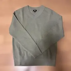 UNIQLO ワッフルVネック セーター S モスグリーン