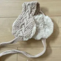 ケーブル編みニット イヤーマフ ピンクベージュ