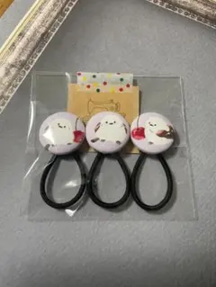 K16【ハンドメイド】くるみボタン　ヘアゴム　3本セット　シマエナガ