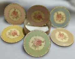 アンティーク調 花柄丸型 コースター 6枚セット 収納ケース付き