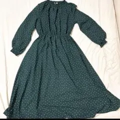 期間限定出品　Honeysダークグリーン ドット柄 長袖ワンピース