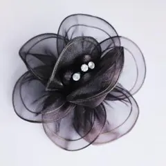 コサージュ 濃茶 フラワー オーガンジー ビジュー フォーマル ブローチ 上品