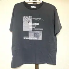 グレー テキストプリント Tシャツ 半袖