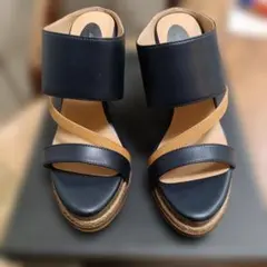 新品　37cm　ネイビー クロスストラップ ウェッジソールサンダル