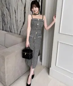 ロイヤルパーティ　ダブルチェーンストラップツイードワンピース　フリーサイズ