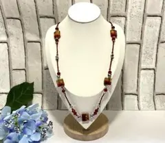 倉庫在庫処分! 新品 とんぼ玉 レッド 角形 ロングネックレス TL-018