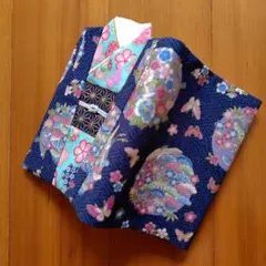 ブックカバー　打ち掛け　紺×水色　文庫本サイズ