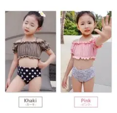 女の子 フリル 水着 花柄 オフショル ピンク Sサイズ 80cm 90cm