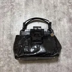 italy製　y2k FURLA フルラ　型押し　ハンドバッグ　リボン
