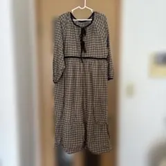 Samansa Mos2 チェック柄 ロングワンピース リボン