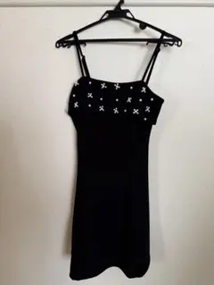 ビーズ装飾 ブラック タイトフィットドレス XS
