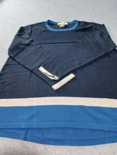 自由区　ネイビー・ブルー・グレー　 ストライプ長袖ニットAライン