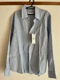【新品•未使用】ZARA 水色 ストライプ 長袖シャツ L
