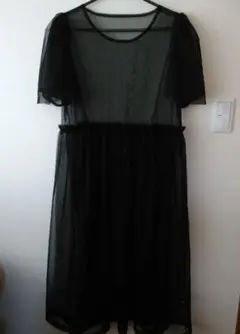 チュール　シアー　ワンピース　シースルー　重ね着　黒　XL 大きい