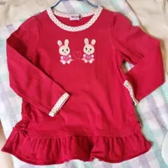 ミキハウス100ウサギ刺繍 赤 長袖カットソー