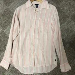 GAP ギャップ 薄手 長袖シャツ リネン100% ピンクストライプ