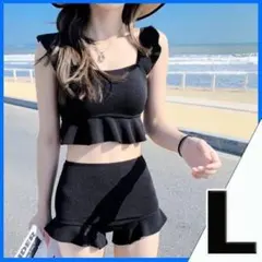 水着　ビキニ　タンキニ　セパレート　黒　着痩せ　ハイウエスト　韓国　M Lのサムネイル