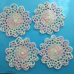 ハンドメイドレース編み花コースター　ドイリー　　4枚セット